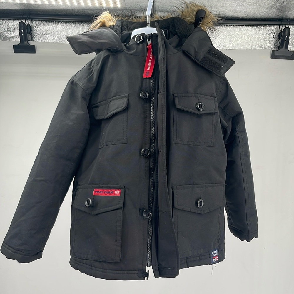 Phat Farm Black Kids Heavy Hooded Padded Water Resistant Coat Size 7